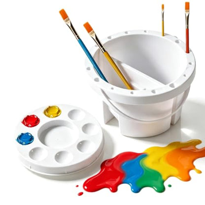 Paint Brush Cleaner Washer, Paint Brush Washer Multifunction Painting Brush Basin Holder and Organizer with Lid Palette and Handle Portable Painting Water Cup for Watercolor Acrylic Oil Art