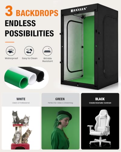 Photo Light Box 47×39×79 Inch for Clothing Photography, 400 LED Studio Shooting Tent with 8 Light Panels, CRI 96+, 12000lm Daylight, 3 Matte PP Backdrops for Bags, Models & Large Products - size: 47*39*79 inch