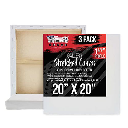 U.S. Art Supply 20"x20" Stretched Canvas for Painting, Gallery Depth 3-Pack - size: 20" x 20"