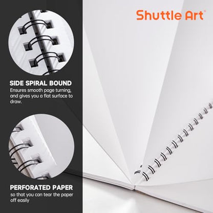Shuttle Art Marker Pad, 8.9”x8.3” Portable Sketchbook, 40 Sheets Marker Drawing Paper, 110LB/180GSM Smooth Surface Bleedproof Art Paper, Spiral-Bound, Great for Beginners to Draw, Paint & Sketch - size: 8.9x8.3 inch