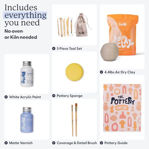 Sculpd - The Original Pottery Kit for Adults - Air Dry Clay for Adults, Tools, Varnish, Paints, Brushes, Couples Date Night Arts & Crafts Set, Matte Varnish - style: Matte Varnish