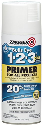 Zinsser Bulls Eye 1-2-3 Plus Spray Primer, White, 13oz | Bulls Eye 1-2-3 Plus spray primer, 13oz, White. High-hide stain-blocking spray primer for all surfaces; bonds without. - size: 13 Ounce (Pack of 1)