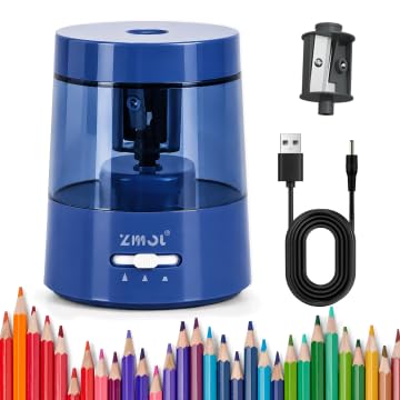 ZMOL Electric Pencil Sharpener, USB or 2 AA Powered, 6-8mm, Dark Blue | Suitable for Colored Pencil No.2,Fast Sharpening,3 Modes,Tungsten Steel Blade Holder, Portable for Classroom Office Home - color: Dark Blue