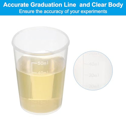 PATIKIL 50ml Measuring Cups, 100Pcs Polypropylene Graduated Measuring Beakers for Lab Experiments, Cooking and Baking, Transplant - size: 50ml