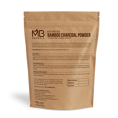 MB Herbals Activated Bamboo Charcoal 3.5 oz (100g) | Food Grade Charcoal for Baking, Skin Care & Hair Care - size: 100g