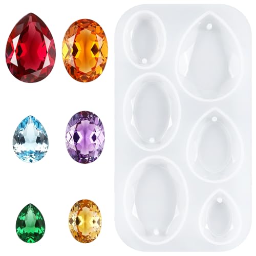 Silicone Molds for Resin, 6 Cavities Waterdrop and Oval Resin Jewelry Molds | Silicone Pendant Mold with Hanging Hole for DIY Gem Cabochon Pendant, Earring, Necklace Jewelry Making