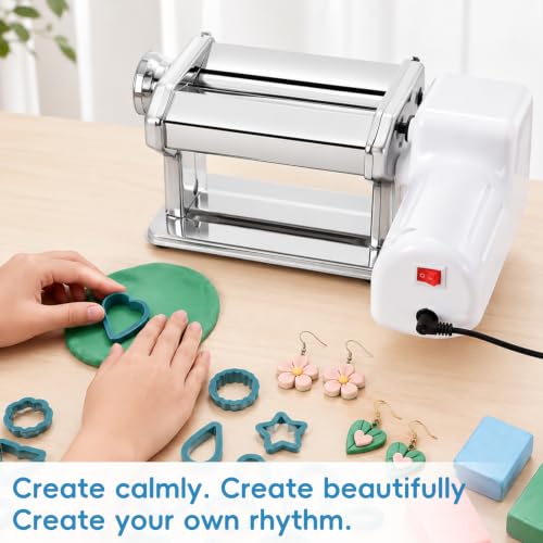 nuyooioo Electric Polymer Clay Press Machine,Clay Roller Machine,Polymer Clay Cutters Set for Clay Earring Making,Includes Clamp and Hand Crank,Polymer Clay Tools for Clay Earring Making