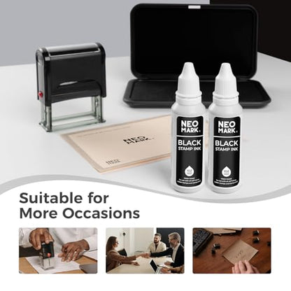 Stamp Ink, 2 Pack Quick-Drying Refill Ink, Black, 1oz | AP-Certified, Water-Based Ink, Smudge-Resistant, Clear Impressions, Precision Refill Tip, for Date Stamps & Stamp Pads - color: Black