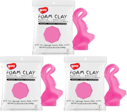 BOHS Pink Modeling Foam Clay - 1.1 Lbs, Squishy,Soft, Air Dry -for Flower Mirror,Cosplay,Fake Bake, Slime Supplies-500g (Pack of 3) - color: Pink, size: 500 g (Pack of 3)
