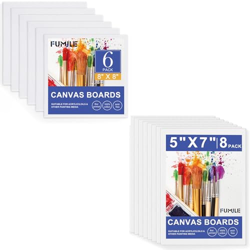 FUMILE 6 Pack Canvas Boards for Painting 8x8 and 8 Pack 5x7 Inch Canvas Boards for Painting, Small Canvases for Painting for Classroom and Painting Parties.