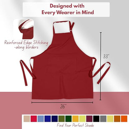 Native Fab Kitchen Apron 2 Pack - 100% Cotton Adjustable, Durable Apron with Pockets, Perfect for Cooking, Baking, Grilling - color: Red
