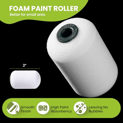 Foam Paint Roller Covers, Paint Roller 4 Inch, Small Paint Roller, Mini Rollers for Painting, Paint Roller Sleeves for Smooth Finishes on Walls, Cabinets, Doors (2 inch,12 Pack) - size: 2 inch,12 pack