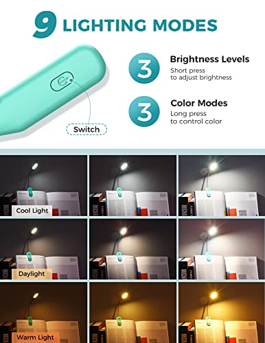 Monotremp Rechargeable Book Lights for Reading at Night, Clip-On 3 Colors - color: Turquoise