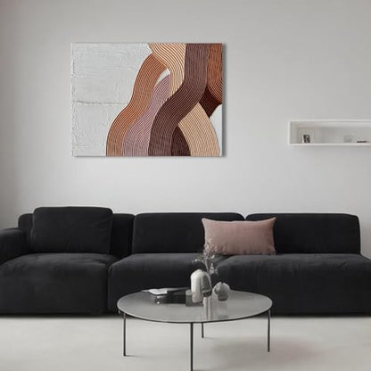 Art Hand-Painted Modern Abstract Art Brown red and White Textured Oil Painting Family Living Room Hallway Wall Art Deco 40x28 inches - color: Yi091