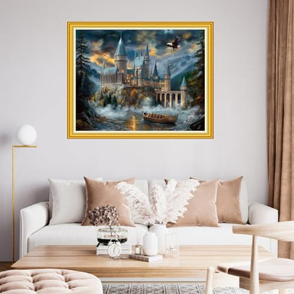 Fanxvivy Stamped Cross Stitch Kits for Beginners Full Range of Cross Stitching Preprinted Embroidery Kits for Adults, 11CT Embroidery Pattern Needlepoint Kits-Magic Castle 16x20 inch - color: Artdesign36