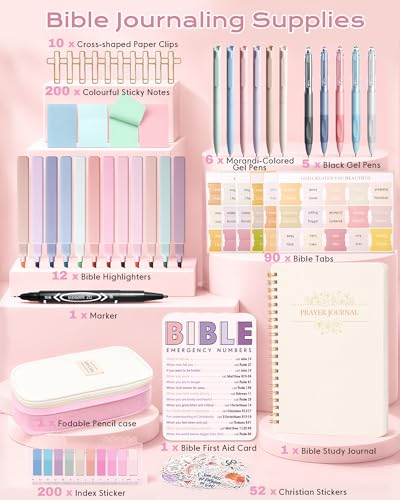 XKDOUS 40 Bible Study Kit, Journaling Supplies for Women with Case, Pink | Bible Journaling Supplies with Bible Tabs Pencil Case and More, Helps Highlight Verses, Notes and Prayers with Writing Pens - color: Pink