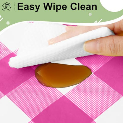 4 Packs Buffalo Disposable Table Cloth, 54 x 108 Inch Waterproof Plastic Tablecloth, Rectangle Hot Pink and White Checkered Table Covers for Picnic, Birthday, Party, Back to School - color: Hot Pink and White, size: 54" x 108" - 4 Pack