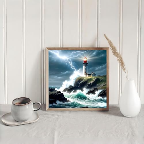 Lighthouse Diamond Art Painting Kits for Adults - Full Drill Beach Diamond Dots Paintings for Beginners, Round 5D Paint with Diamonds Pictures Gem Art Painting Kits DIY Adult Crafts Kits 12x12inch - color: 10-lighthouse