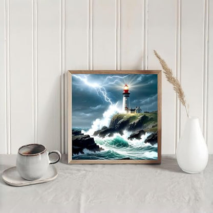 Lighthouse Diamond Art Painting Kits for Adults - Full Drill Beach Diamond Dots Paintings for Beginners, Round 5D Paint with Diamonds Pictures Gem Art Painting Kits DIY Adult Crafts Kits 12x12inch - color: 10-lighthouse