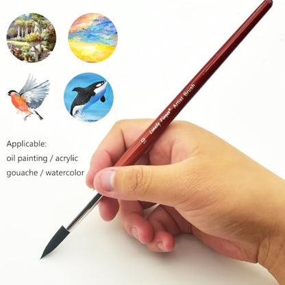 10pcs Professional Artist Watercolor Brush Set - Fine Detail Paint Brushes, Premium Brown Wood Handle, Black Synthetic Round Pointed Tips for Artists & Students Art Supplies Gift