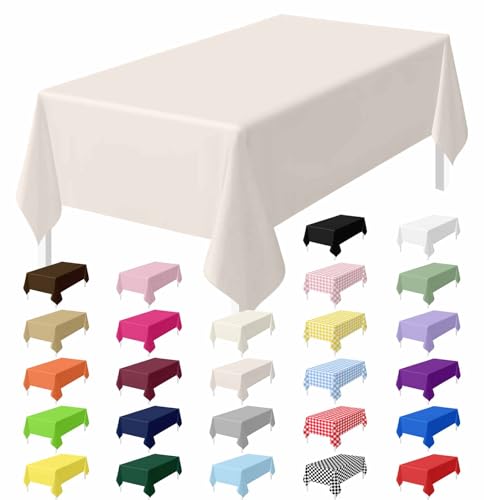 HEIPINIUYE 2 Pack Beige Tablecloth Disposable 54 x 108 Inch Beige Plastic Table Cloth Disposable Waterproof Rectangle Table Cover for Party Birthday Camping Picnic Tablecloths - color: Beige Rectangle Tablecloth, size: 2 Pack