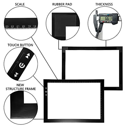 HSK A4 LED Artist tracing Light Box Copy Table, Adjustable High Brightness Light Pad for Tatto Drawing, Sketching, Animation,Diamond Painting Accessories - size: 02 - A4