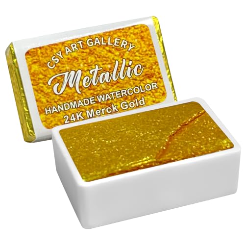 Handmade Watercolors - Metallic Glitter Paints 24K Merck Gold - Full Pans Premium Pigment Watercolour for Artists, Students, Hobbyists, Calligraphers - color: 24K Merck Gold (Full Pan)