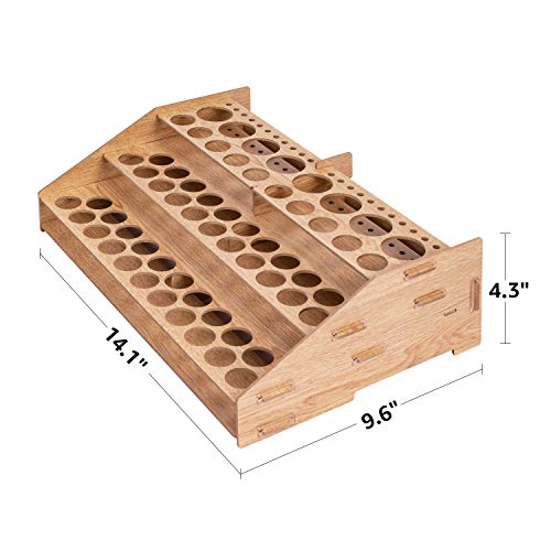 Amazon Basics Craft Paint and Brush Organizer Rack for Paint Bottles, Holds up to 60 Bottles and 22 Brushes, Wood Finish, 14 x 8 in, Light Brown