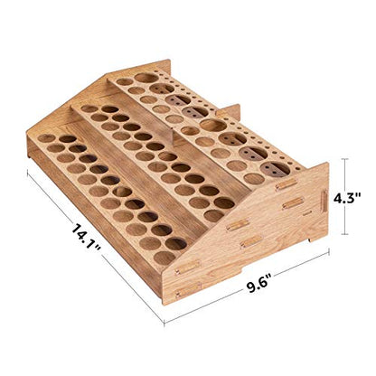 Amazon Basics Craft Paint and Brush Organizer Rack for Paint Bottles, Holds up to 60 Bottles and 22 Brushes, Wood Finish, 14 x 8 in, Light Brown