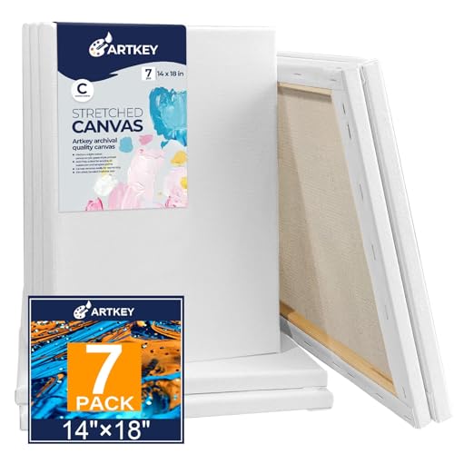 Stretched Canvases for Painting 14x18 Inch 7-Pack, 10 oz Triple Primed Acid-Free 100% Cotton Blank Canvas, Rectangular Canvas for Oil Paint Acrylics Pouring & Wet Art Media - size: 14"x18"(7-Pack), style: Studio