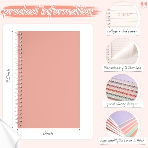 Teling 6 Pcs 2 Subject Notebook Small Spiral Notebook College Ruled 9-1/2 x 6 Inch Spiral Journal 100 Sheets Assorted Colors Easy Tear Line for Office Operation Christmas Items Bulk (Stylish Color) - color: Stylish Color