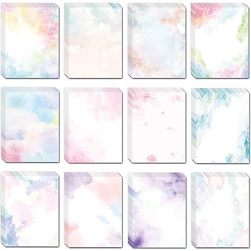 DUGUTUL Watercolor Stationary Paper, 100 gsm Printer Paper 8.5 x 11, 12 designs, Double-Sided, Colored Paper for Writing Letters and Invitations, Writing Paper for Business or Personal Use (48)