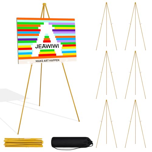 JEAWIWI 7 Pcs Lightweight Easel Stand, 66 Inch, with Portable Bags | Adjustable Folding Metal Easel Stand for Wedding Sign, Display Show, Art Show, Poster Display - color: Gold, size: 7 PCS