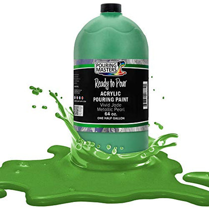 Pouring Masters Vivid Jade Metallic Pearl Ready to Pour Acrylic Pouring Paint - Premium 64-Ounce Pre-Mixed Fluid Acrylic Paint - Fluid Art Supplies for Canvas, Wood, Paper, Tile & Rocks | Ready to Pour, Premium Pre-Mixed Fluid Acrylic Paint - Fluid Art Su