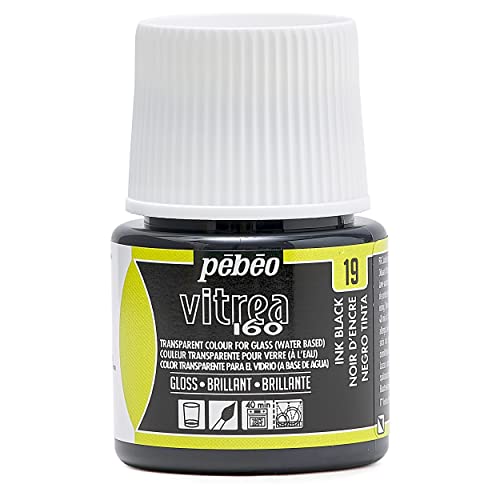 Pebeo Vitrea 160, Glossy Glass Paint, 45 ml Bottle - Ink Black - color: Ink Black