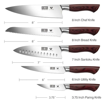 HOSHANHO 5PCS Japanese Kitchen Knife Set, Sharp Chef Knives & Wood Handle | Professional Ultra Sharp High-Carbon Stainless Steel Cooking Knife Set with Ergonomic Wood Handle, Elegant Box for Home Gift - size: 5 Pieces Knife Set