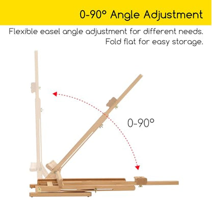 MEEDEN Large Wooden Tabletop H-Frame Easel, 38'' High, Solid Beech Wood Table Easel for Painting Canvas 22'' Max, Studio Desktop Art Easel Stand for Painting & Displaying,for Artists & Beginners