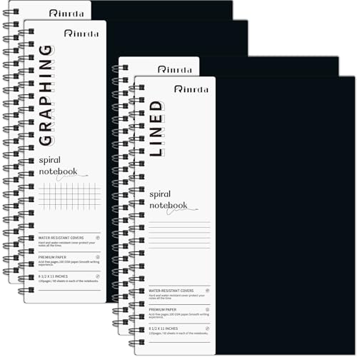 Spiral Notebook 8.5" x 11"-2 Graph&2 Lined Hardcover notebooks | Notebooks for Work&Note Taking, Lined Hardcover Notebook 120 Pages Thick Paper Notebook Hardcover Journal for School, Office - size: A4, style: LINED&GRAPH