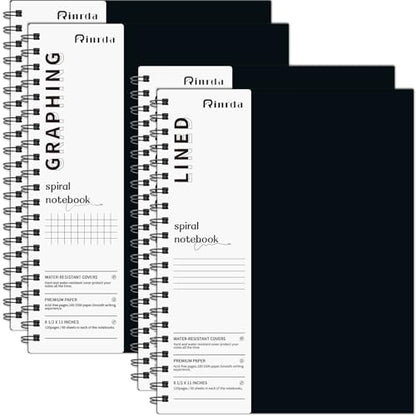 Spiral Notebook 8.5" x 11"-2 Graph&2 Lined Hardcover notebooks | Notebooks for Work&Note Taking, Lined Hardcover Notebook 120 Pages Thick Paper Notebook Hardcover Journal for School, Office - size: A4, style: LINED&GRAPH
