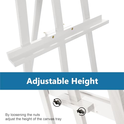 A-Frame Wooden Display Easel, Lyre Beechwood Studio Easel Stand, White | Adjustable Holding Canvas Up to 90", Inclinable Artist Floor Painting Easel for Artwork Painting - color: White