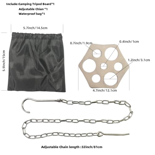 Stainless Steel Camping Tripod Board,Turn Branches into Campfire Tripod | Campfire Support Plate with Adjustable Chain for Hanging Cookware,Rustproof,Portable Camping Gear - color: Plus-2
