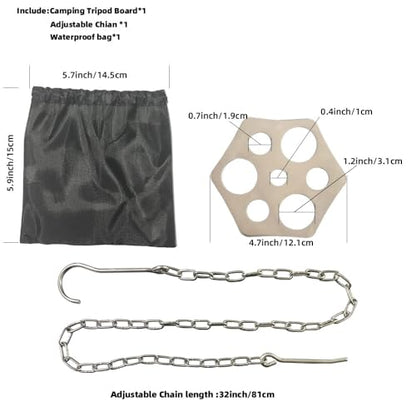 Stainless Steel Camping Tripod Board,Turn Branches into Campfire Tripod | Campfire Support Plate with Adjustable Chain for Hanging Cookware,Rustproof,Portable Camping Gear - color: Plus-2