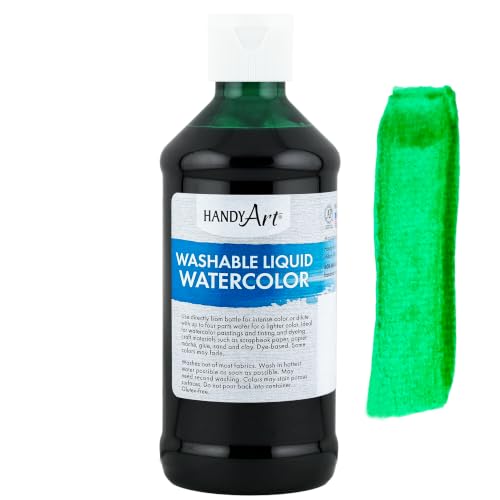 Handy Art Washable Liquid Watercolor Paint, Green, 8 oz Bottle | Ready to Use Concentrated Dye-Based Liquid, Deep Color Strength, Dilute with Water, Certified Safe AP Non-Toxic, Made in USA - color: Green
