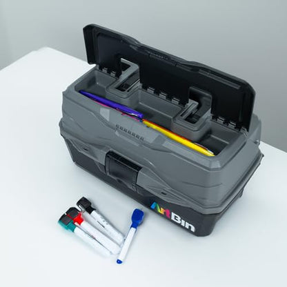 ArtBin 6892AG 2-Tray Art Supply Box, Portable Art & Craft Organizer with Lift-Up Trays, [1] Plastic Storage Case, Gray/Black - style: Two Tray