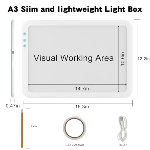 A3 LED Extra Bright Light Pad, Rechargeable Diamond Painting Light Board - color: A3D50-white
