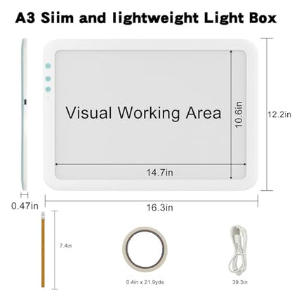 A3 LED Extra Bright Light Pad, Rechargeable Diamond Painting Light Board - color: A3D50-white