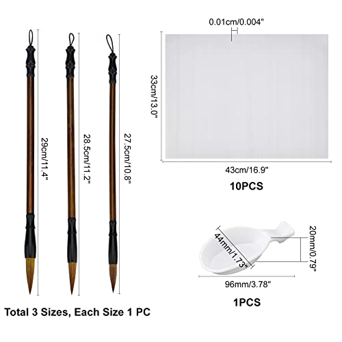 PH PandaHall 14pcs No Ink Chinese Calligraphy Set, Reusable Water Writing Cloth Paper, Chinese Traditional Calligraphy Brushes and Water Dish for Beginners Practice Chinese New Year, 17x13 Inch - color: White