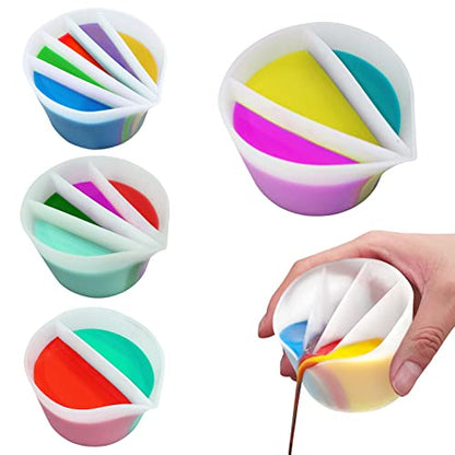 Split Cup for Paint Pouring Fluid Art Silicone Split Cup Resin Pouring Painting Tools DIY Making Drawing Accessories Reusable Split Cup with Dividers (3 Channels) - color: 3 Channels