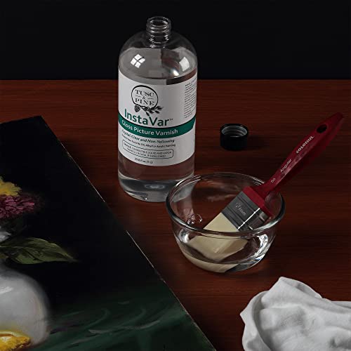 Jerry's Artarama InstaVar™ Gloss Picture Varnish & Varnish Brush Sets - Perfect for Varnish Paintings, Artists, Professionals, Restoration, & More! - 33.8oz Bottle w/ Set of 6 Brushes - size: 33.8oz Bottle & Brushes