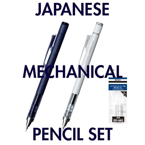 Tombow Mechanical Pencil 0.5mm, Navy & Gray with Eraser Refills Set